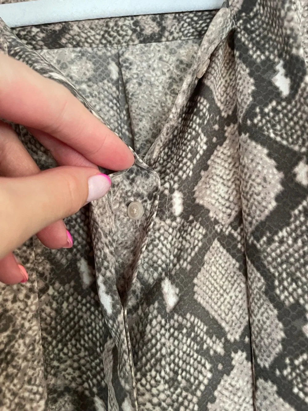 Stella & Dot Taupe and Brown Snake-Print Tie-Neck Blouse - Picture 9 of 16